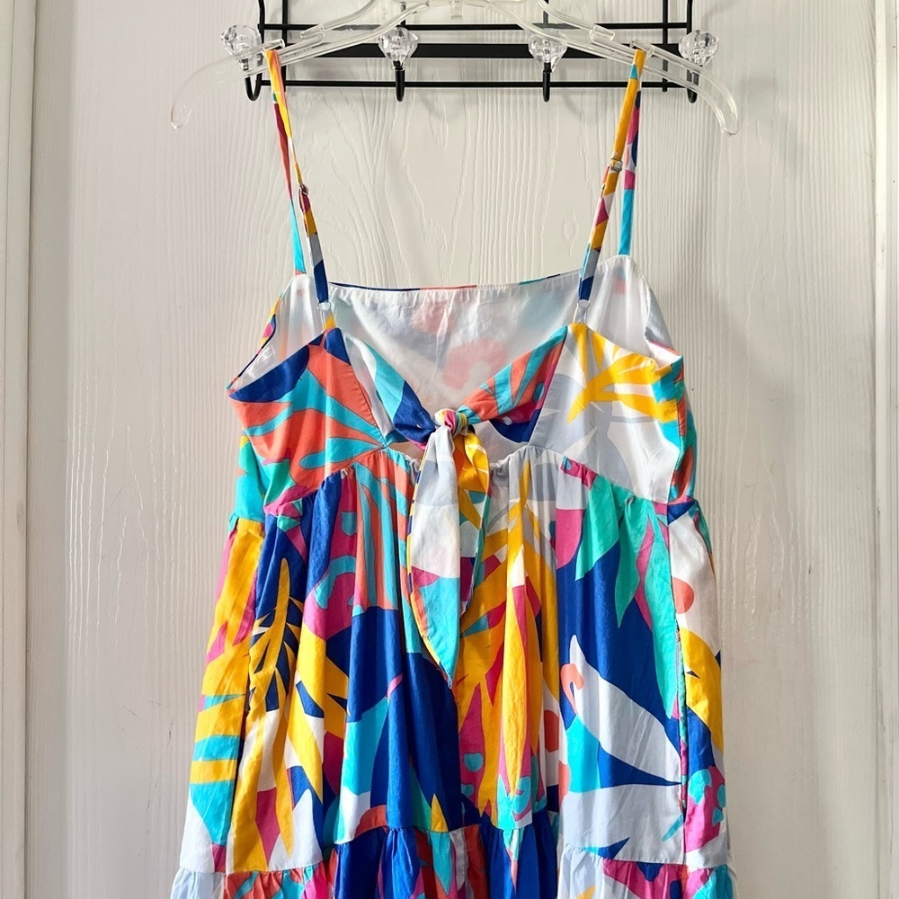J. Crew Multicolor Tropical Leaf Print Maxi Dress with Back Tie and Pockets - Picture 6 of 9